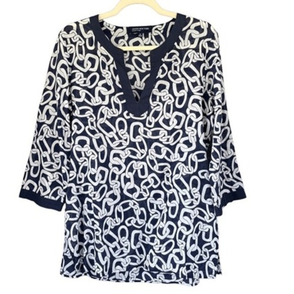 Jones New York Signature Navy Chain Print Tunic Top Blouse Size M - Picture 1 of 5